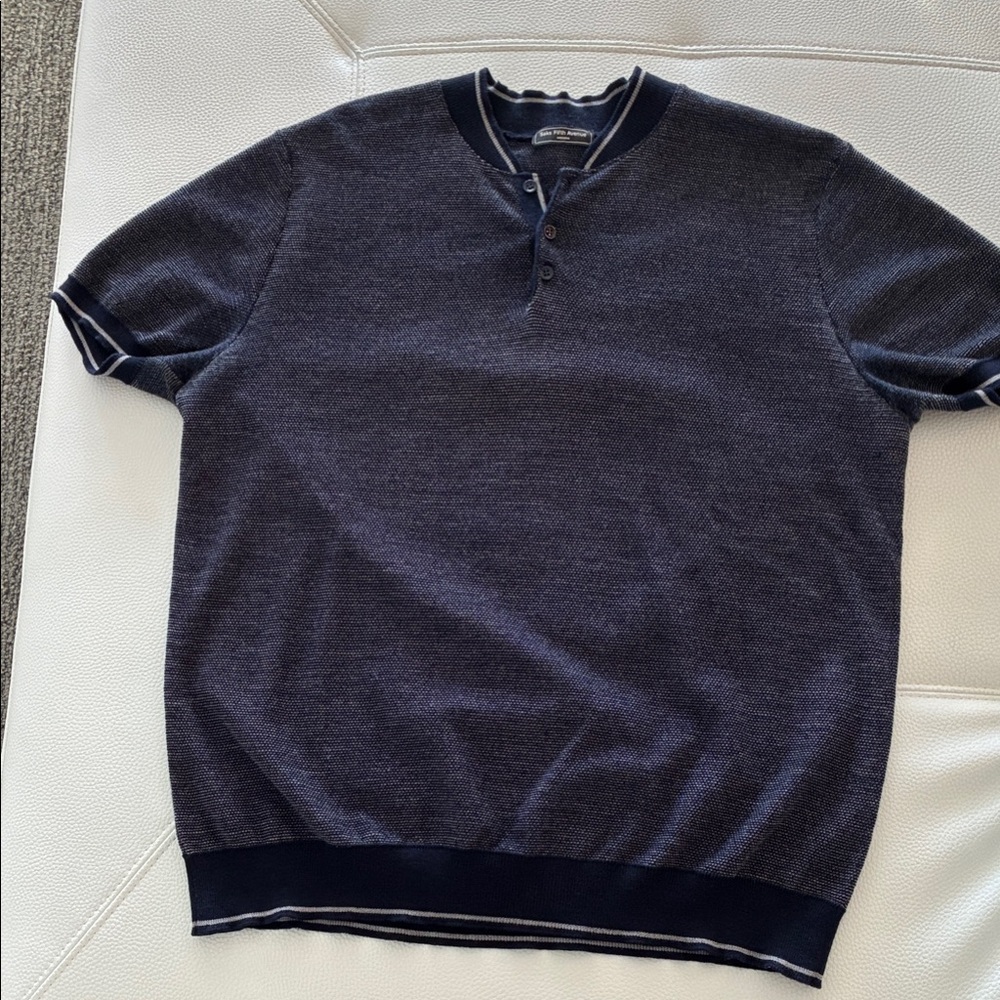 Saks Fifth Avenue Navy Button-Up Knit Top